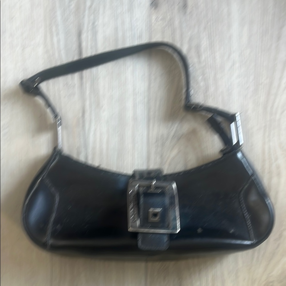 Chic Black Leather Shoulder Bag with Silver Buckle